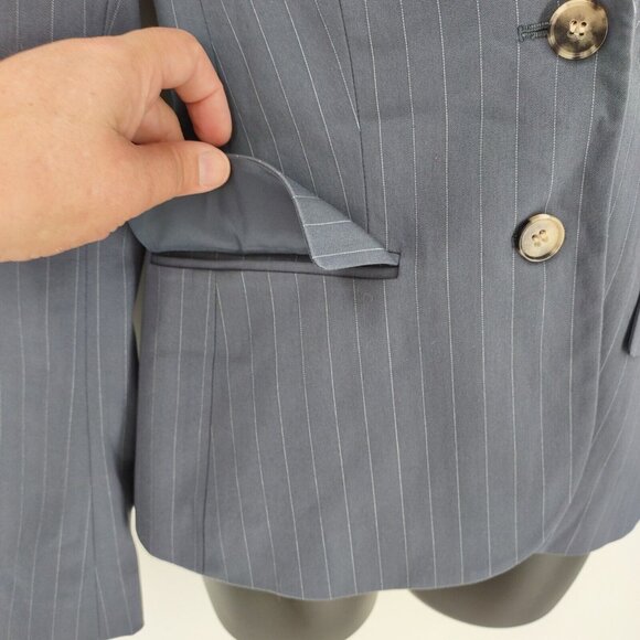 Theory Sz 4 Nettie Pinstripe Single Breasted Blazer Suite Jacket Blue Tortoise - Picture 5 of 15